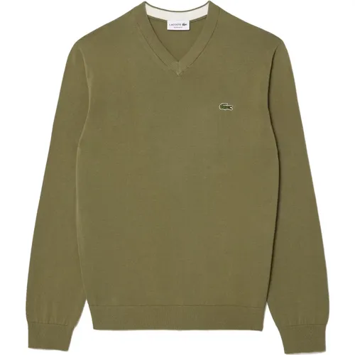 V-Ausschnitt Baumwollpullover in Khaki , Herren, Größe: M - Lacoste - Modalova