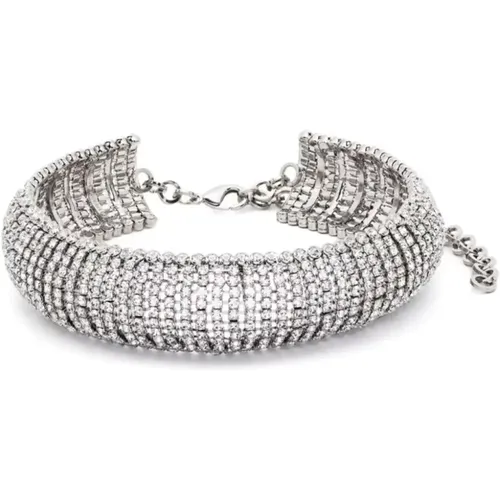 Silberner Kristall Choker Halskette , Damen, Größe: ONE Size - Alessandra Rich - Modalova