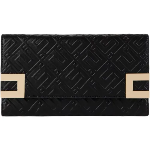 Synthetic Leather Wallet with All-Over Embossed Logo and Gold Metal Chain Strap , female, Sizes: ONE SIZE - Elisabetta Franchi - Modalova
