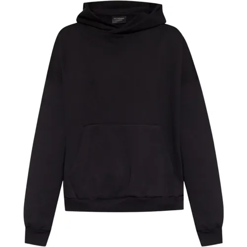 Schwarzer Baumwollhoodie mit Logodruck , Damen, Größe: M - Balenciaga - Modalova