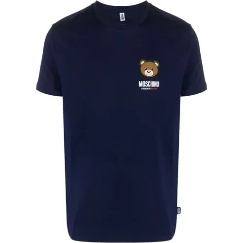 Leo Teddy-print T-shirt, Navy , male, Sizes: S - Moschino - Modalova