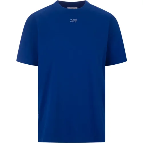 Blau Baumwoll T-shirt mit Bestickten Pfeilen , Damen, Größe: M - Off White - Modalova