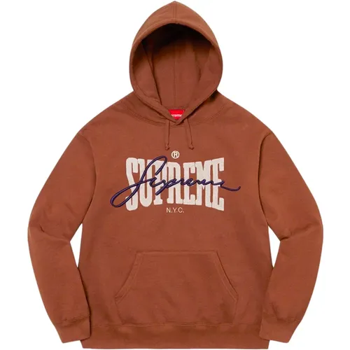 Bestickter Chenille Kapuzenpullover Braun , Herren, Größe: L - Supreme - Modalova