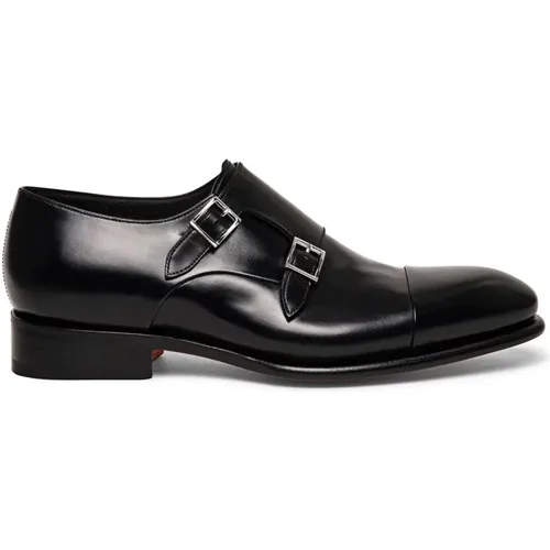 Schwarze Flache Schuhe mit Doppelschnalle , Herren, Größe: 44 1/2 EU - Santoni - Modalova