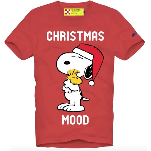 Weihnachts Snoopy Kurzarm T-shirt , Herren, Größe: L - MC2 Saint Barth - Modalova