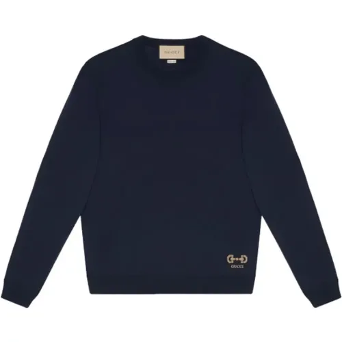 Horsebit intarsia wool jumper-L , male, Sizes: L - Gucci - Modalova