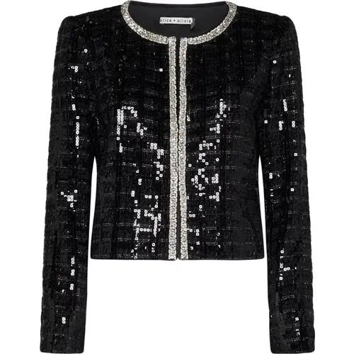 Tweed Sequin Embellished Jacket , female, Sizes: M - alice + olivia - Modalova