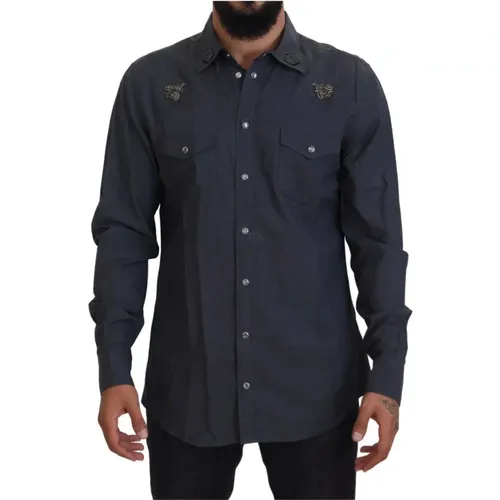 Blaues Denim Casual Hemd , Herren, Größe: M - Dolce & Gabbana - Modalova