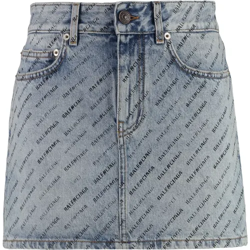 Logo Print Denim Mini Rock - Balenciaga - Modalova