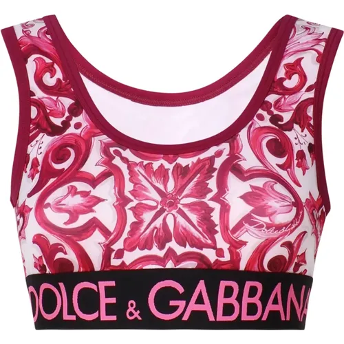 Majolica Print Sleeveless Top White Fuchsia , female, Sizes: XS, M, S - Dolce & Gabbana - Modalova