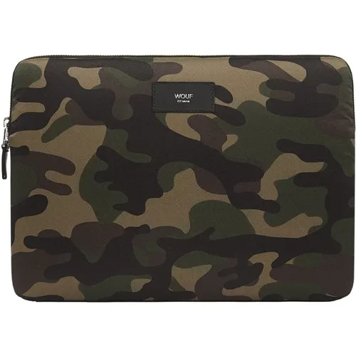 Camouflage Laptop Hülle mit goldgeprägtem Leder - Wouf - Modalova