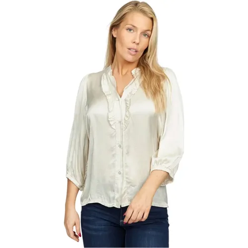 Elegant ¾ Sleeve Shirt with Flounce Details , female, Sizes: S - 2-Biz - Modalova