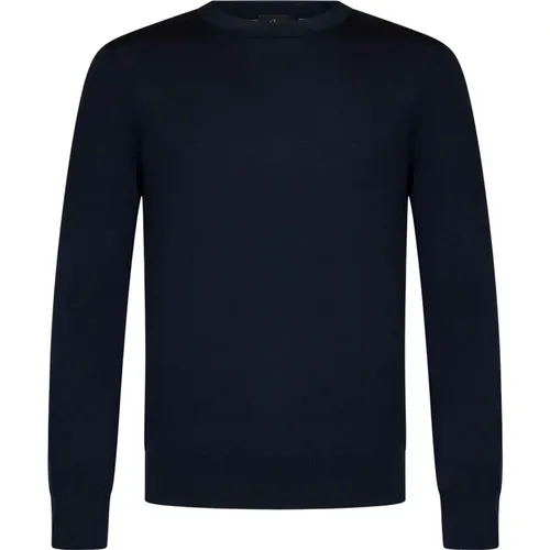 Ribbed crewneck wool sweater in navy , male, Sizes: L, M, XL, 2XL - Brioni - Modalova