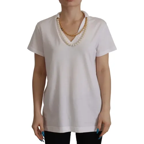 Embellished T-shirt with Necklace , female, Sizes: XS - Dolce & Gabbana - Modalova