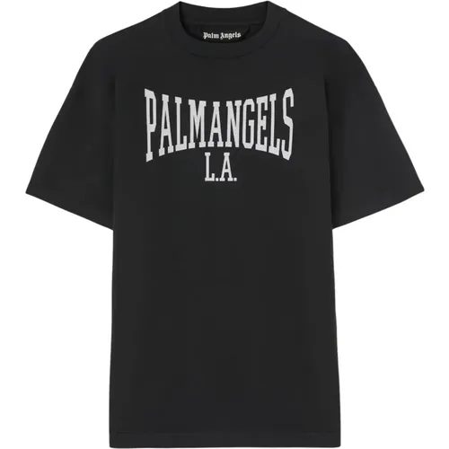 College Style Schwarzes T-Shirt 100% Baumwolle - Palm Angels - Modalova