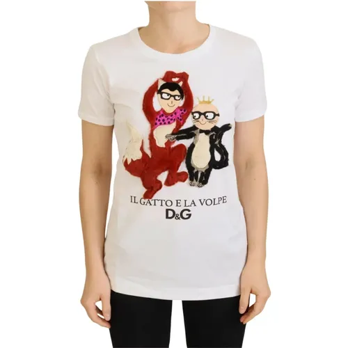 Weiße Texturierte T-Shirt Kurzarm , Damen, Größe: 2XS - Dolce & Gabbana - Modalova