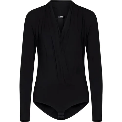 Schwarzer Drapierter V-Ausschnitt Bodysuit - Versace - Modalova
