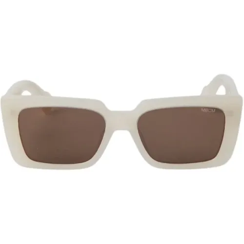Weiße glänzende rechteckige Sonnenbrille , Damen, Größe: 54 MM - Marcelo Burlon - Modalova