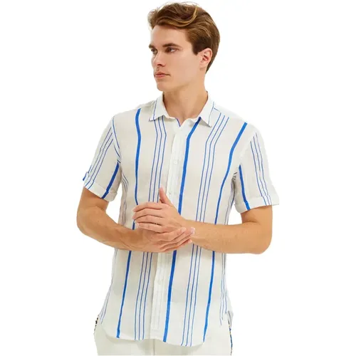 Mediterranean Tile Print Linen Shirt , male, Sizes: M, L, XL - Peninsula - Modalova