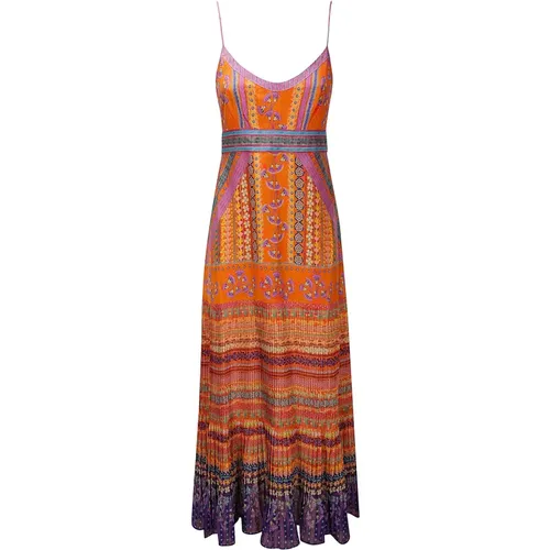 Printed Midi Dress with Pleated Skirt , female, Sizes: XS, S - Saloni - Modalova