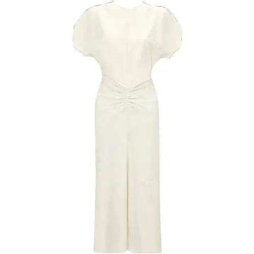 Ivory Cotton Blend Dress with Ruched Detail , female, Sizes: M, S, XS - Victoria Beckham - Modalova