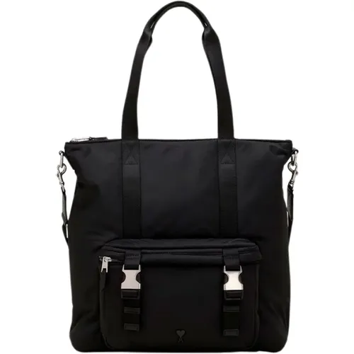 Schwarze Tote Bag mit metallischem Logo - Ami Paris - Modalova