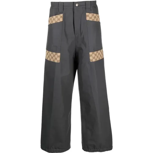 Monogram-Panel Loose-Fit Trousers , male, Sizes: M - Gucci - Modalova