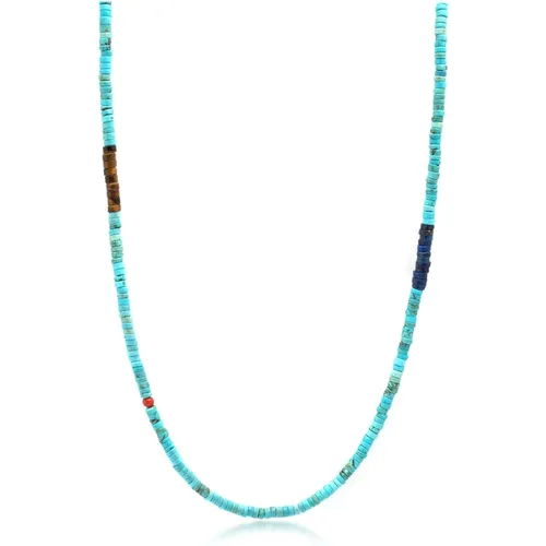 Turquoise Heishi Necklace with Tiger Eye and Blue Lapis , male, Sizes: ONE SIZE - Nialaya - Modalova