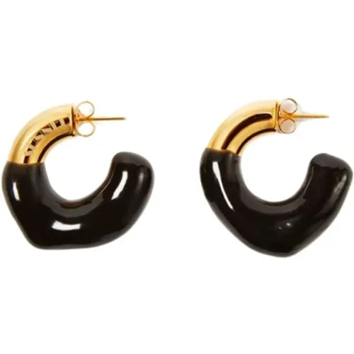 Gummierte Goldene Ohrringe mit Gelasertem Logo - Sunnei - Modalova