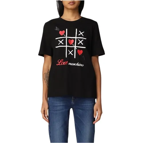 Women's Tris Print Cotton T-shirt , female, Sizes: XS - Moschino - Modalova