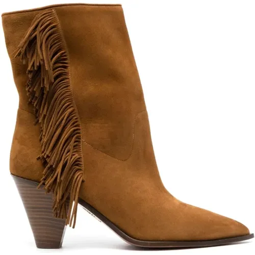 Suede Fringed T7 Boots , female, Sizes: 2 UK, 3 UK - Aquazzura - Modalova