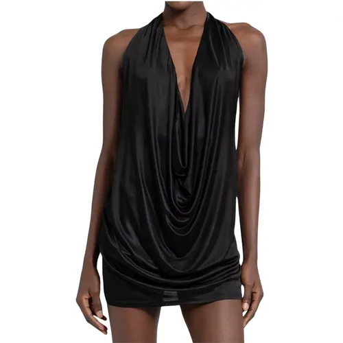 Schwarzes Kleid mit Tiefem V-Ausschnitt und Ärmellos , Damen, Größe: 2XS - Atlein - Modalova