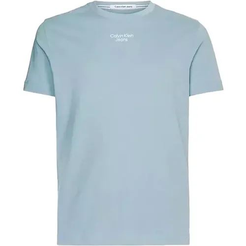 Hellblaues einfarbiges T-Shirt für Herren , Herren, Größe: XS - Calvin Klein Jeans - Modalova