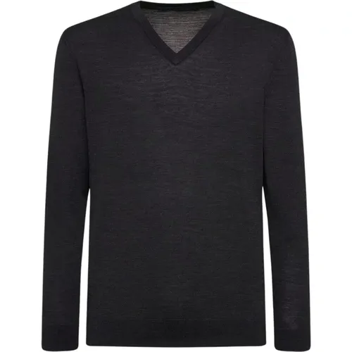 Anthrazitgrauer V-Ausschnitt Wollpullover - Kiton - Modalova