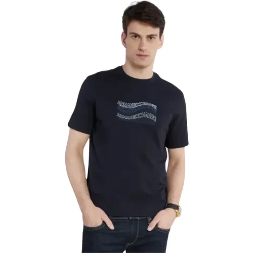 Multi-Logo Baumwoll-T-Shirt , Herren, Größe: L - Armani Exchange - Modalova