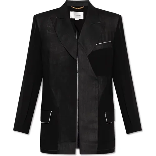 Blazer with contrasting trim , female, Sizes: 2XS, S, XS - Victoria Beckham - Modalova