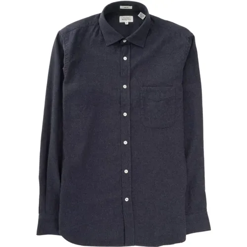 Navy Flannel Shirt with Chest Pocket , male, Sizes: S - Hartford - Modalova