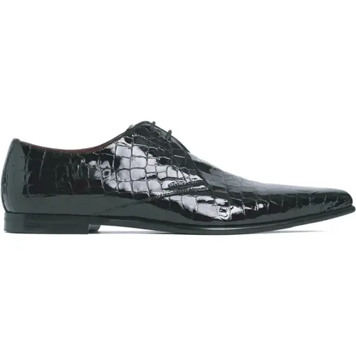 Croc Embossed Derby Lace-up Flats , male, Sizes: 6 1/2 UK, 7 1/2 UK, 6 UK - Dolce & Gabbana - Modalova