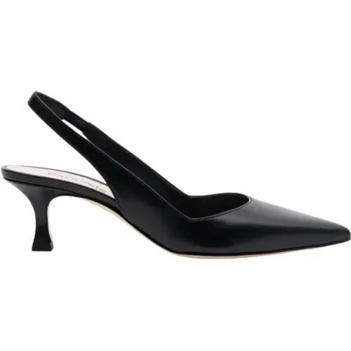 Schwarze Leder Slingback Heels , Damen, Größe: 39 1/2 EU - PARALLELE - Modalova