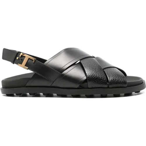 Grained Leather Sandals with Logo Detail , female, Sizes: 5 1/2 UK - TOD'S - Modalova