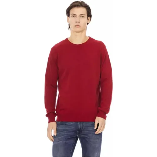 Roter Woll-Crewneck-Sweater mit Metall-Monogramm , Herren, Größe: L - Baldinini - Modalova