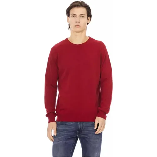 Roter Woll-Crewneck-Sweater mit Metall-Monogramm , Herren, Größe: XL - Baldinini - Modalova