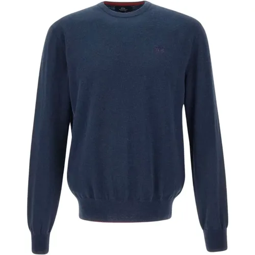 Navy Baumwoll-Wollpullover , Herren, Größe: M - LA MARTINA - Modalova