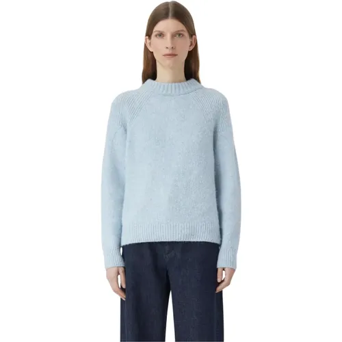 Italian Mouliné Knit Round Neck Sweater , female, Sizes: M - closed - Modalova