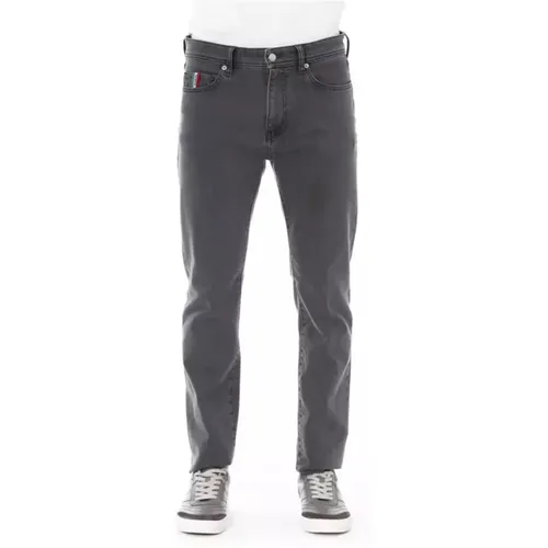 Graue Baumwolljeans Hose mit Logo-Knopf , Herren, Größe: W36 - Baldinini - Modalova