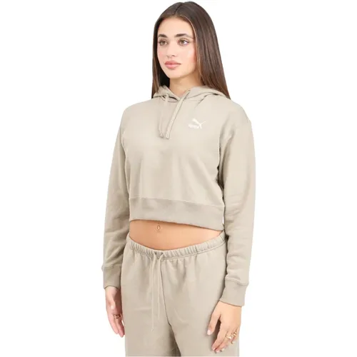 Klassischer Beiger Hoodie Pullover , Damen, Größe: XS - Puma - Modalova