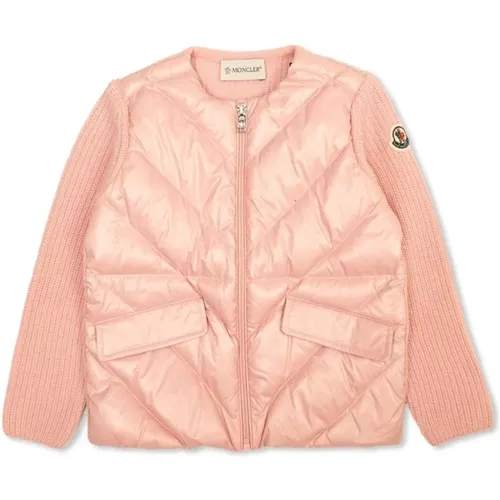 Kinder Rosa Gepolsterte Strickjacken,Rosa Gerippter Gesteppter Pullover - Moncler - Modalova