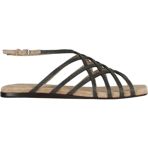 Elegant Netted Flat Sandals , female, Sizes: 7 UK - BRUNELLO CUCINELLI - Modalova