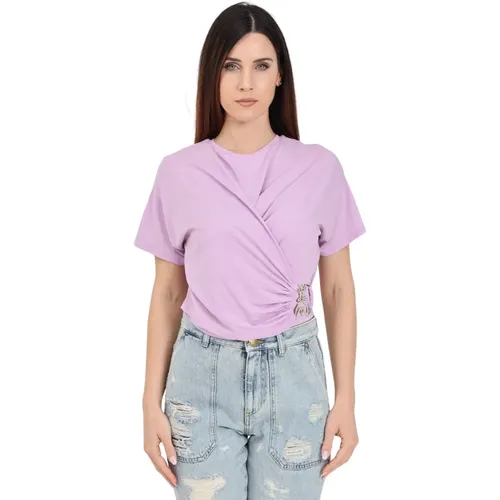 Lila T-Shirt mit Fly-Schnalle , Damen, Größe: XS - PATRIZIA PEPE - Modalova