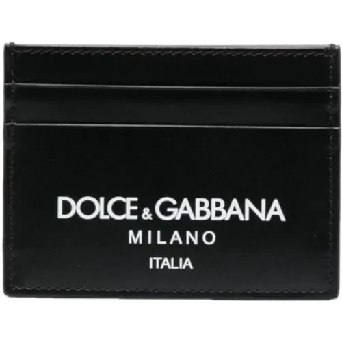 Logo-Print Leather Card Holder , male, Sizes: ONE SIZE - Dolce & Gabbana - Modalova
